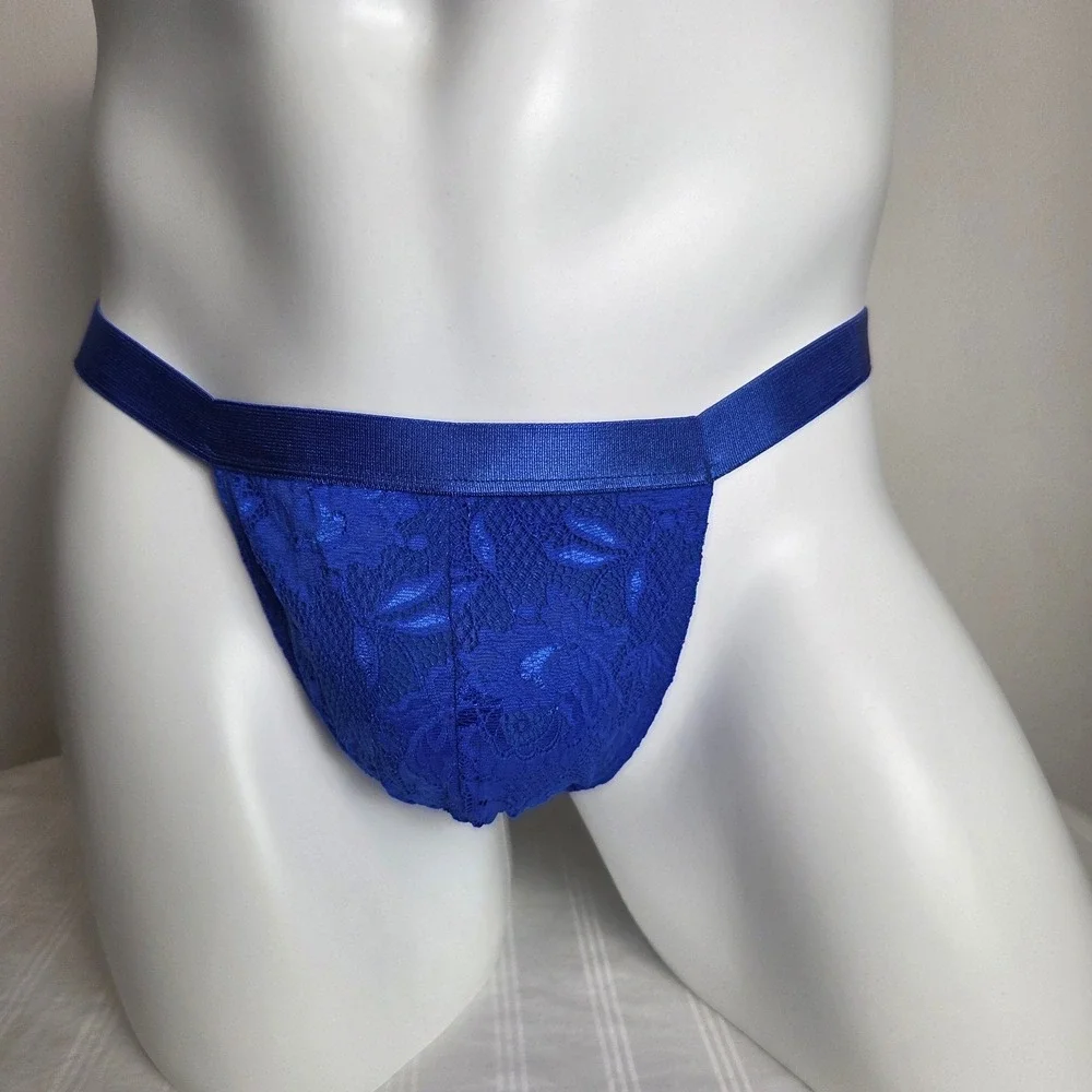 Cosabella Italian Never Say Never Mens G-String Royal Blue Floral Lace Thong